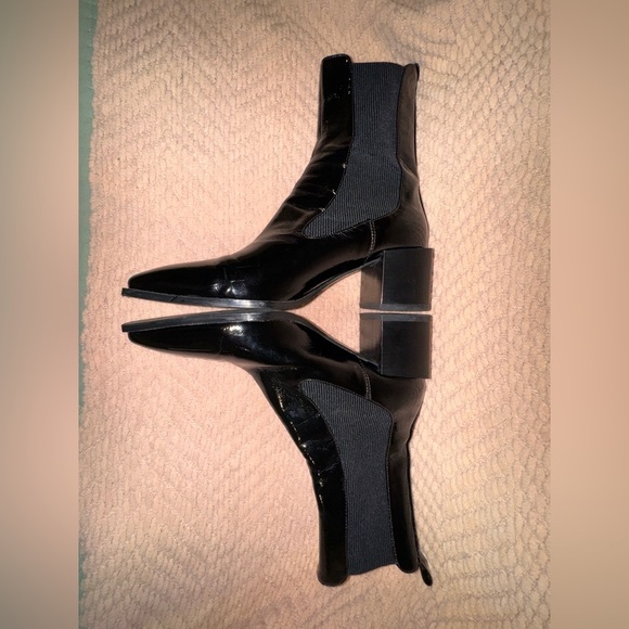 Zara stretch chunky heel boots Patent leather style. Size 41= US 10 GUC - Picture 6 of 14
